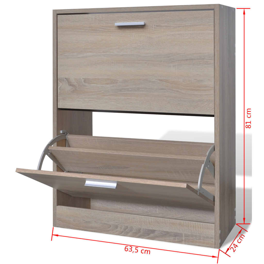 Schuhschrank Holz In N-Optik Mit 2 Schuhkippern Eiche