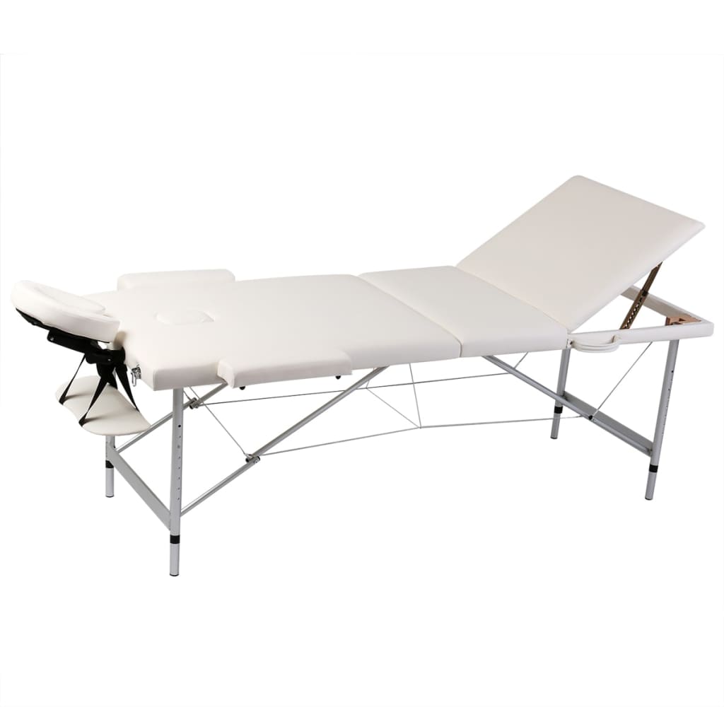 Massagetisch Mit Aluminiumrahmen, Faltbar 3 Zonen Creme-Weiß