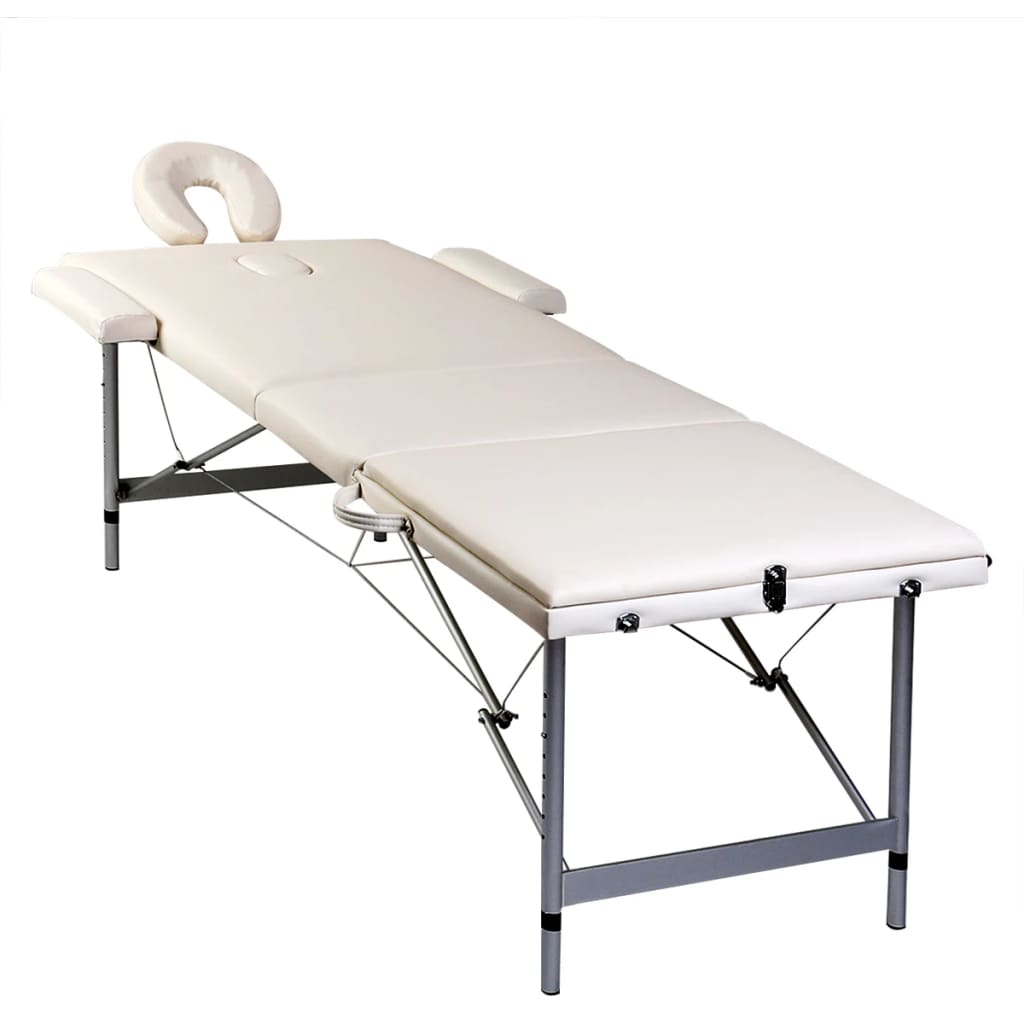 Massagetisch Mit Aluminiumrahmen, Faltbar 3 Zonen Creme-Weiß