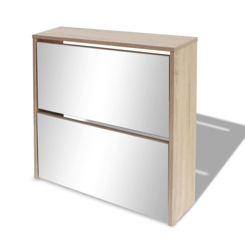Schuhschrank Mit 2 Fächern Spiegel -Optik 63X17X Eiche