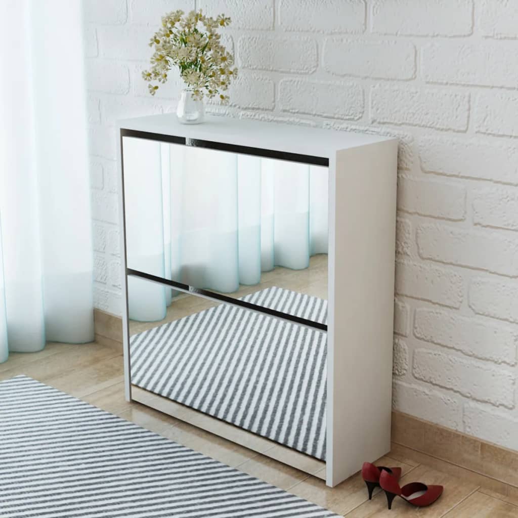 Schuhschrank Mit 3 Fächern Spiegel 63X17X102,5 Cm Weiß