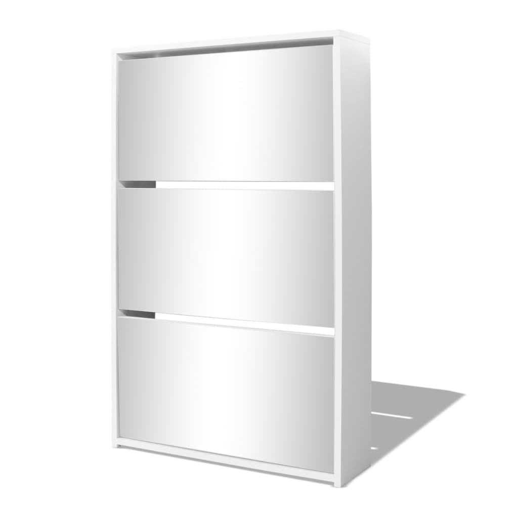 Schuhschrank Mit 3 Fächern Spiegel 63X17X102,5 Cm Weiß