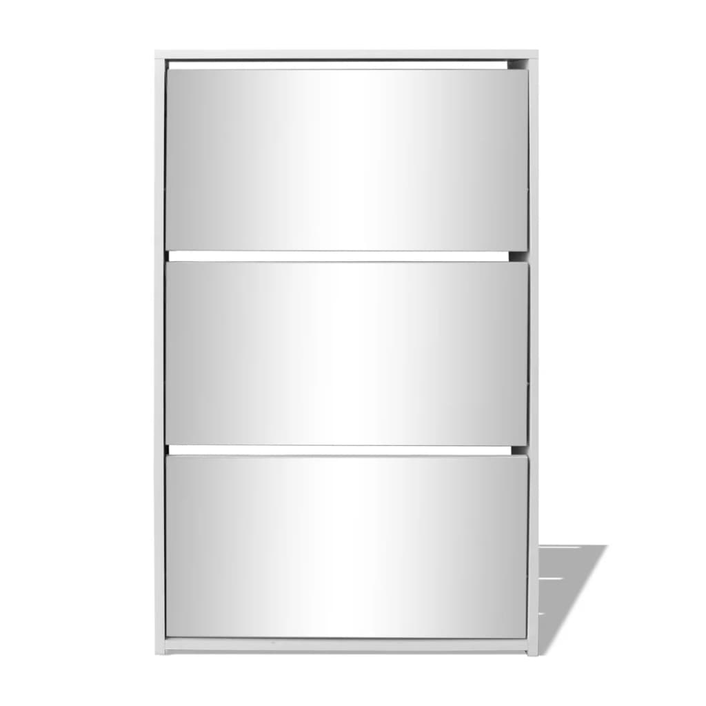 Schuhschrank Mit 3 Fächern Spiegel 63X17X102,5 Cm Weiß