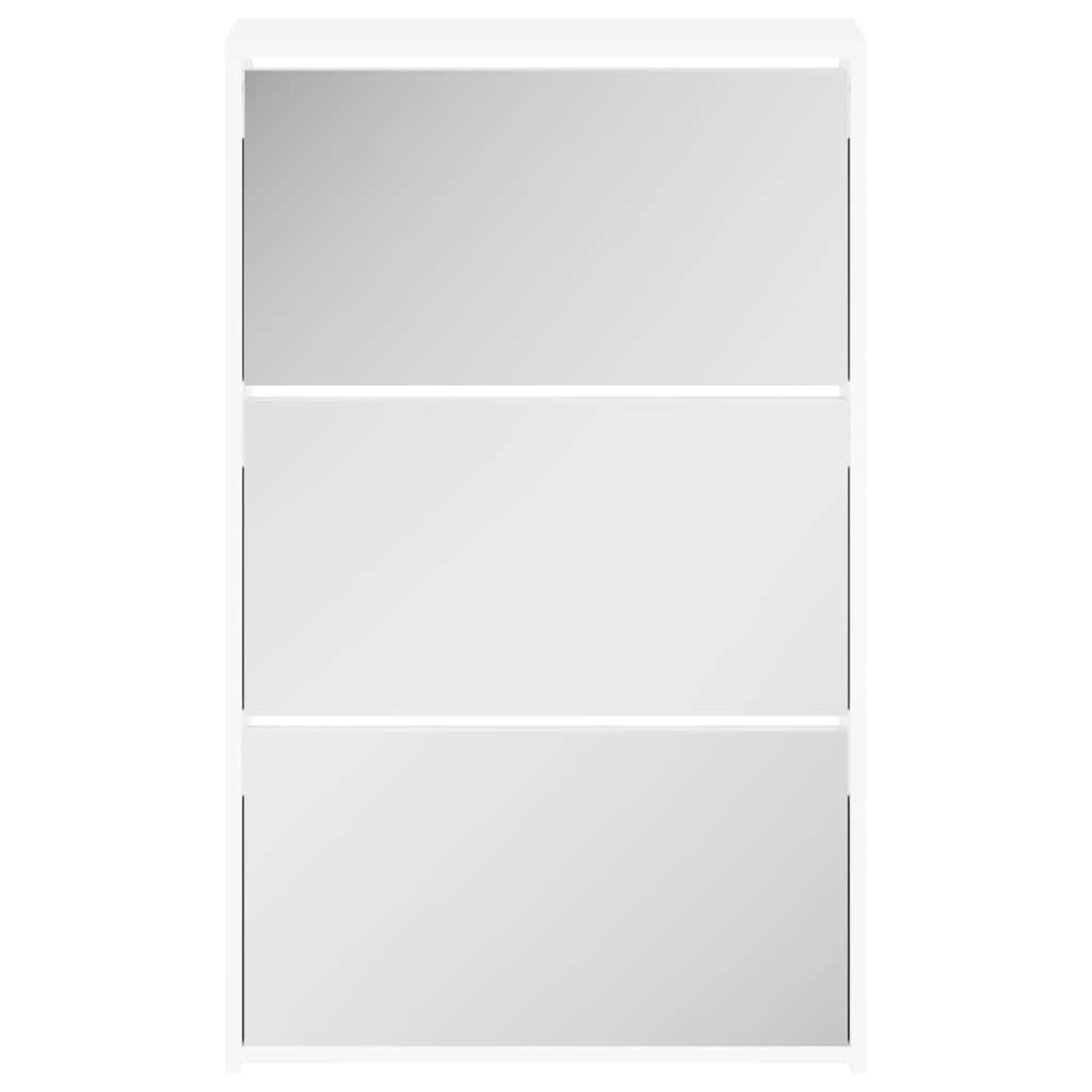 Schuhschrank Mit 3 Fächern Spiegel 63X17X102,5 Cm Weiß