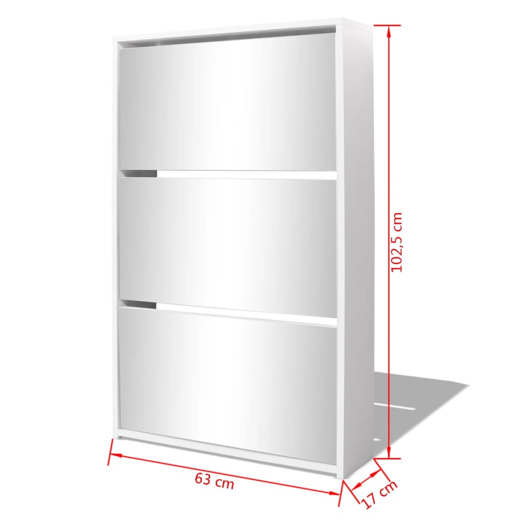 Schuhschrank Mit 3 Fächern Spiegel 63X17X102,5 Cm Weiß