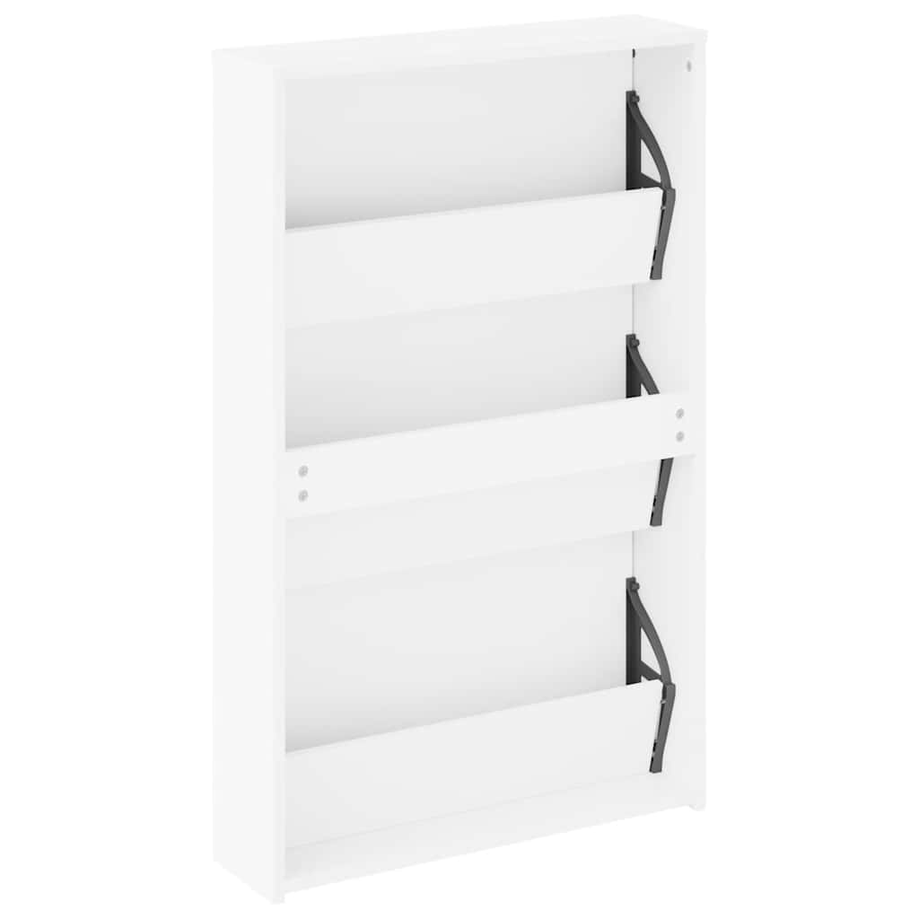 Schuhschrank Mit 3 Fächern Spiegel 63X17X102,5 Cm Weiß