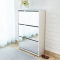 Schuhschrank Mit 3 Fächern Spiegel 63X17X102,5 Cm Weiß