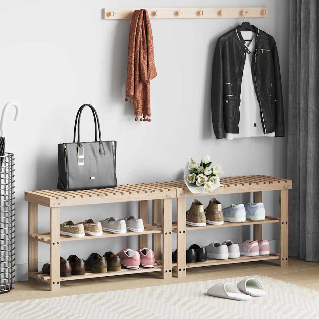 2-In-1 Schuhregal Mit Sitzfläche Massivholz Tanne
