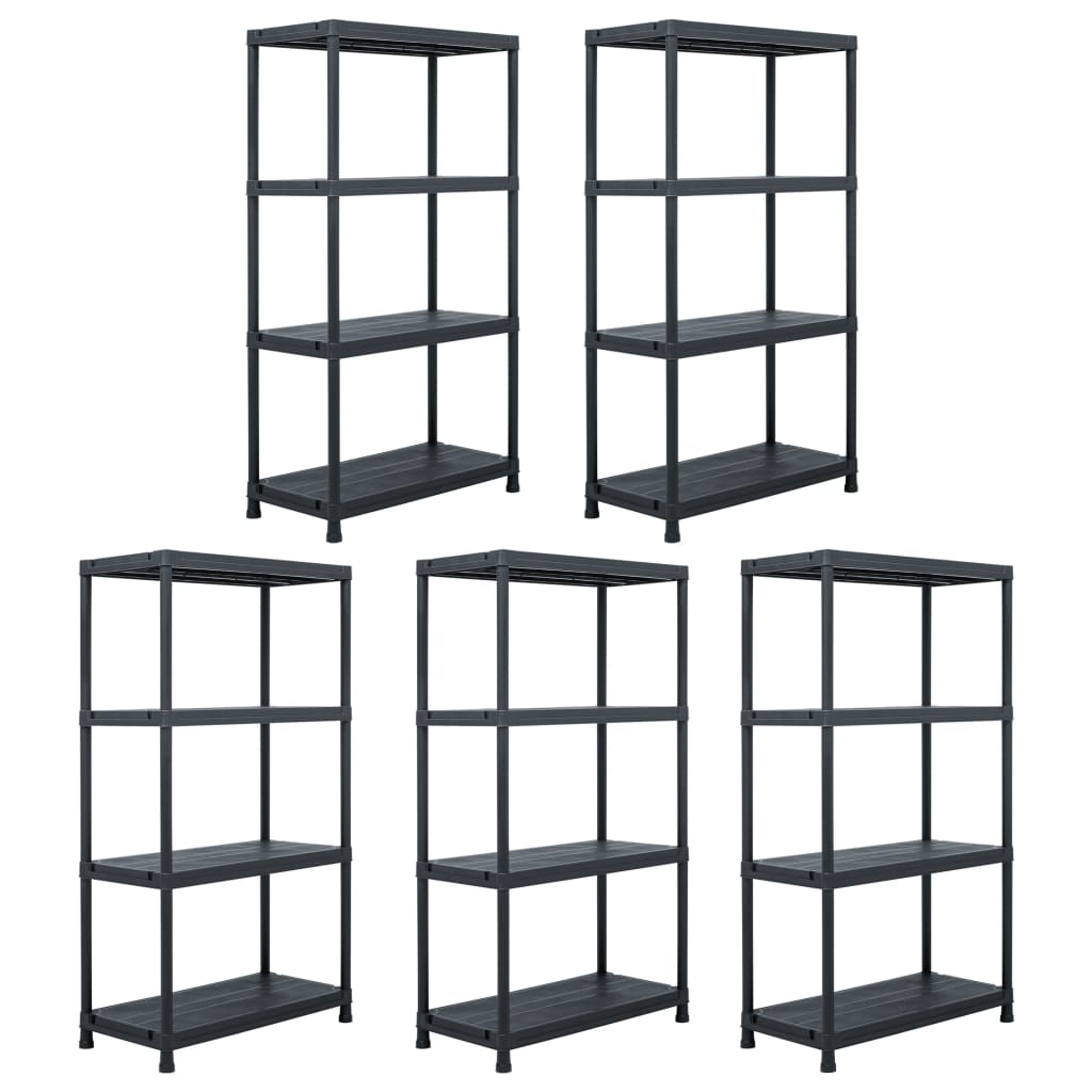 Lagerregale 5 Stk. Schwarz 125 Kg Kunststoff