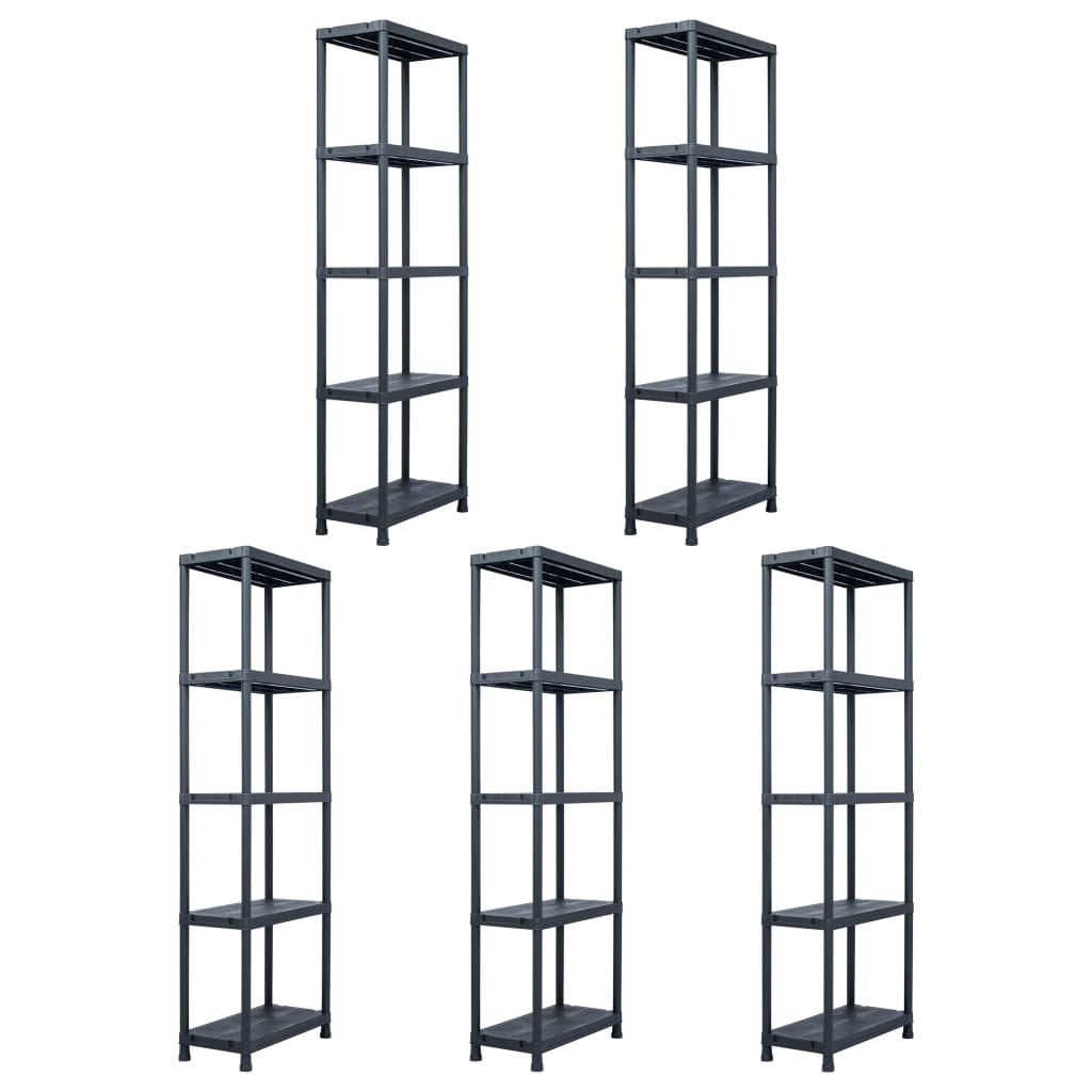 Lagerregale 5 Stk. Schwarz 125 Kg Kunststoff