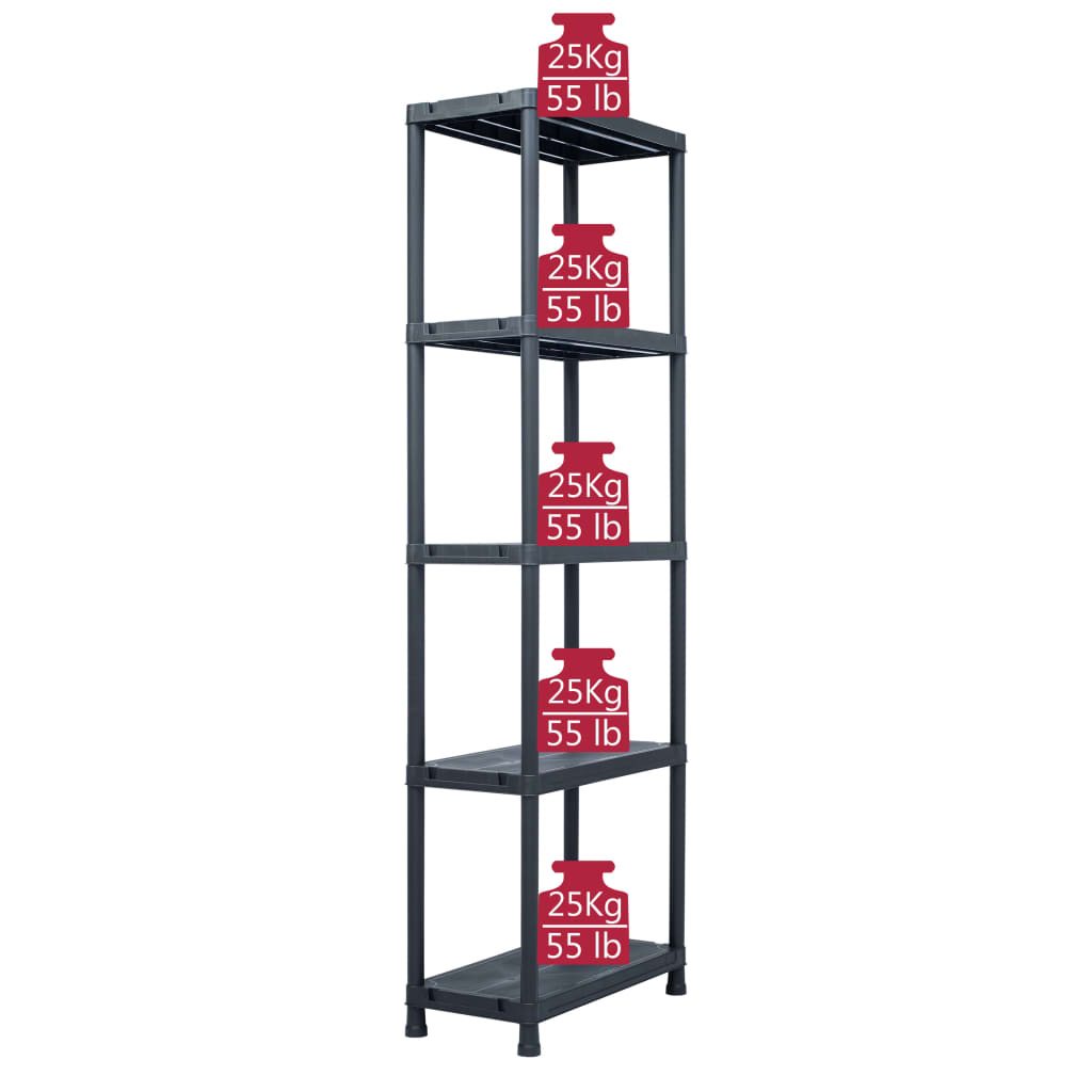Lagerregale 5 Stk. Schwarz 125 Kg Kunststoff