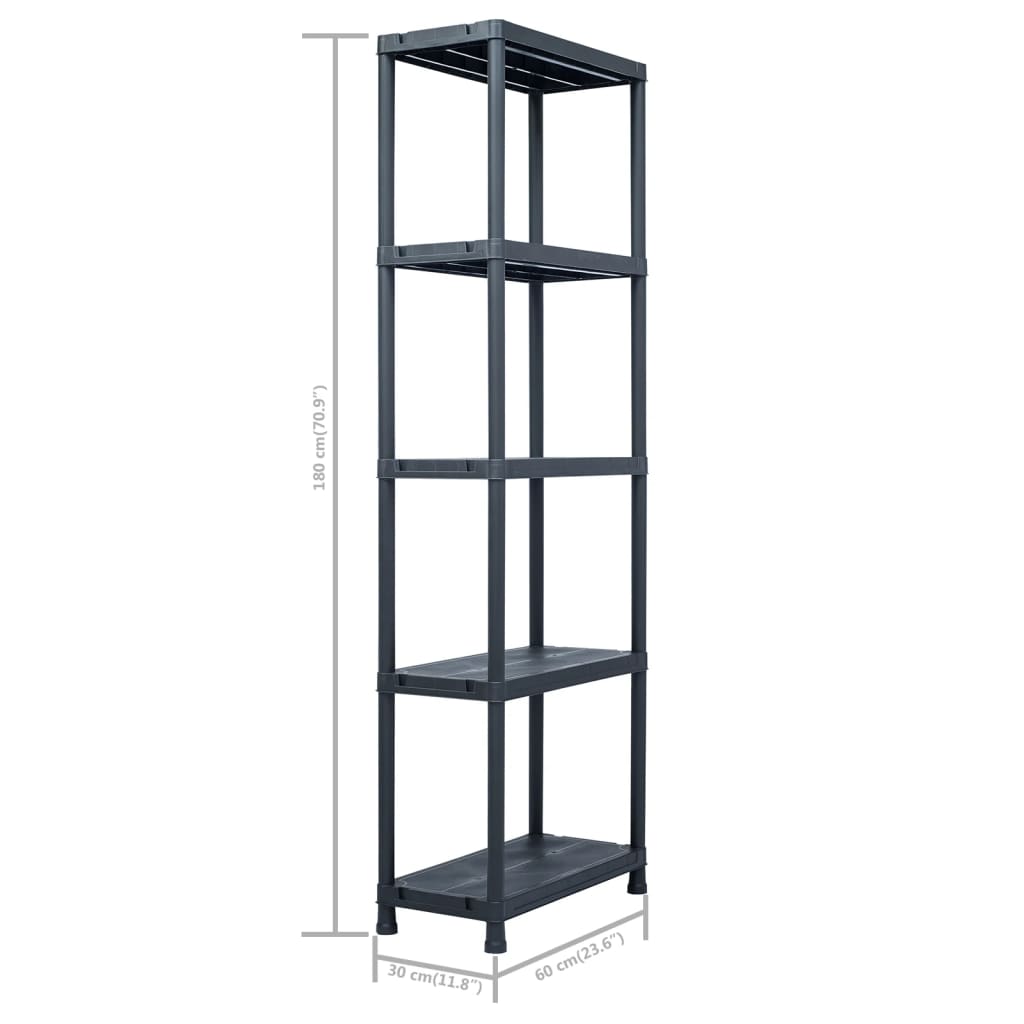 Lagerregale 5 Stk. Schwarz 125 Kg Kunststoff
