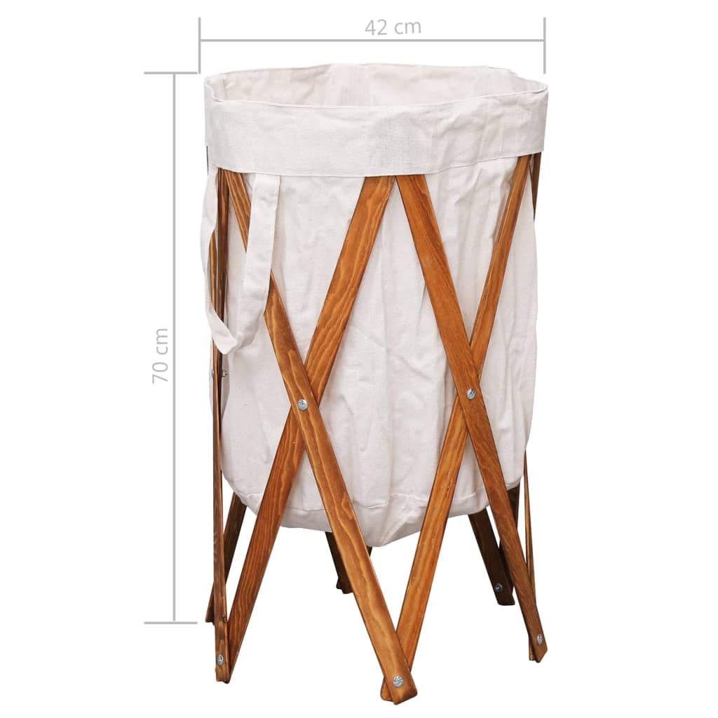 Faltbarer Wäschekorb Weiß Holz Und Stoff