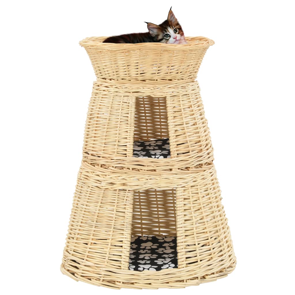 3-Tlg. Katzenkorb-Set Mit Kissen 47X34X60 Cm Natur Weide