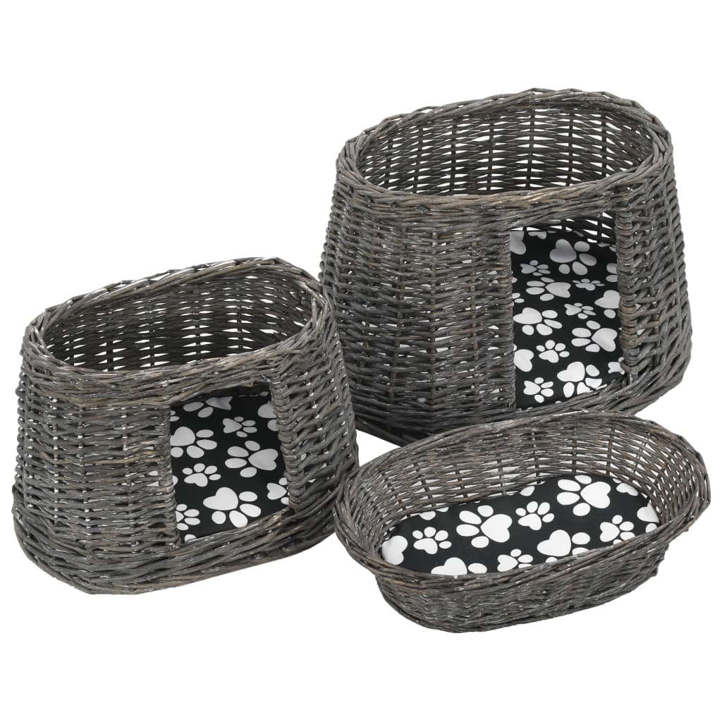 3-Tlg. Katzenkorb-Set Mit Kissen 47X34X60 Cm Natur Weide