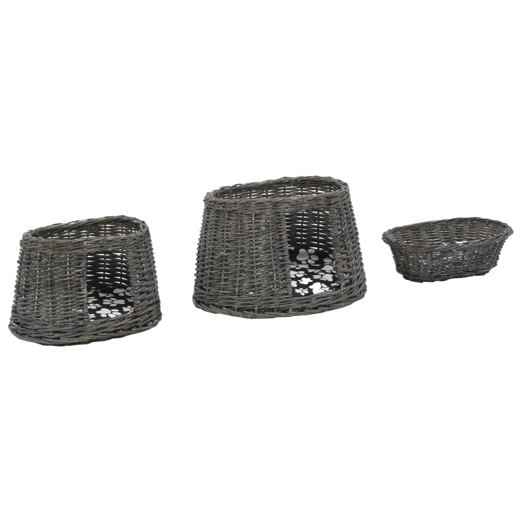 3-Tlg. Katzenkorb-Set Mit Kissen 47X34X60 Cm Natur Weide