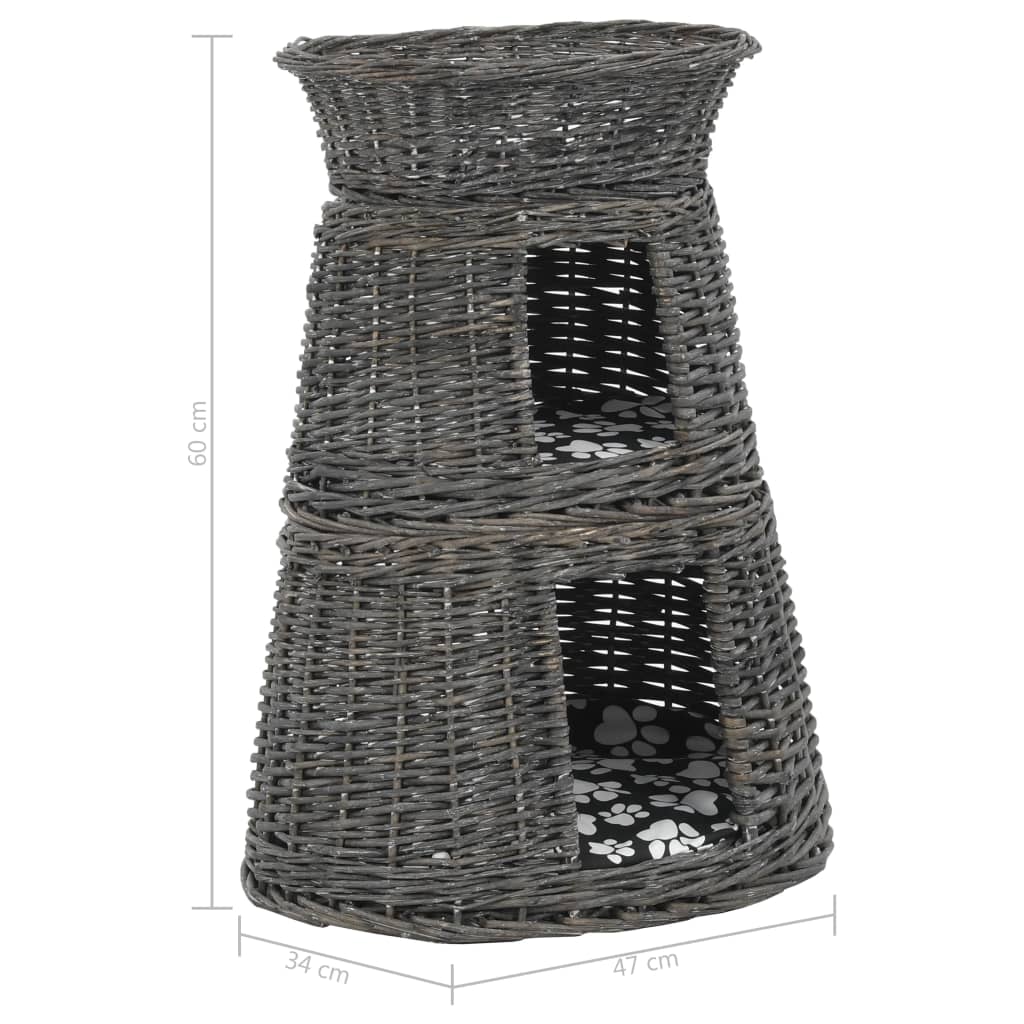 3-Tlg. Katzenkorb-Set Mit Kissen 47X34X60 Cm Natur Weide