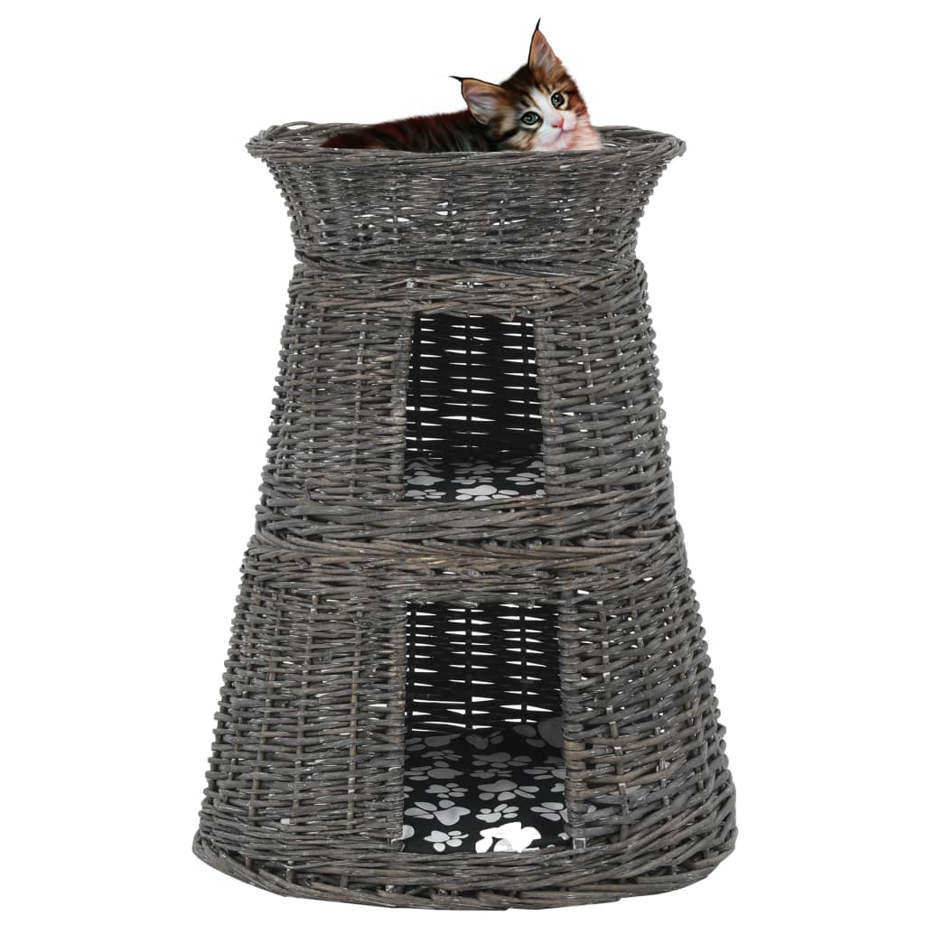 3-Tlg. Katzenkorb-Set Mit Kissen 47X34X60 Cm Natur Weide