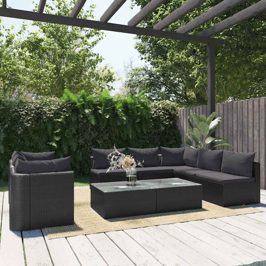 7-Tlg. Garten-Lounge-Set Mit Auflagen Poly Rattan Schwarz