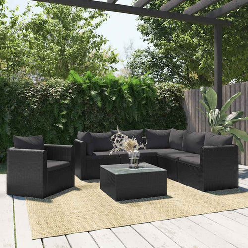 7-Tlg. Garten-Lounge-Set Mit Auflagen Poly Rattan Schwarz