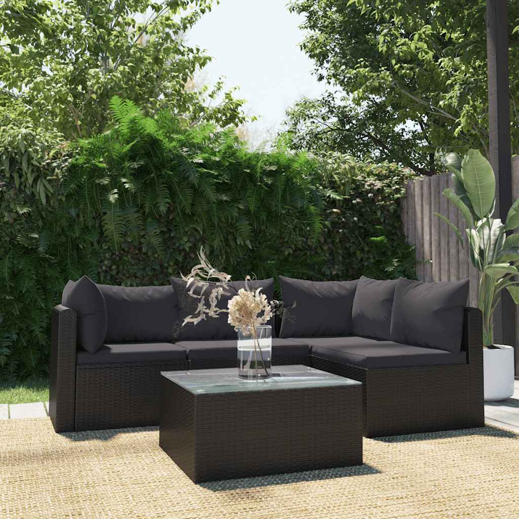 7-Tlg. Garten-Lounge-Set Mit Auflagen Poly Rattan Schwarz
