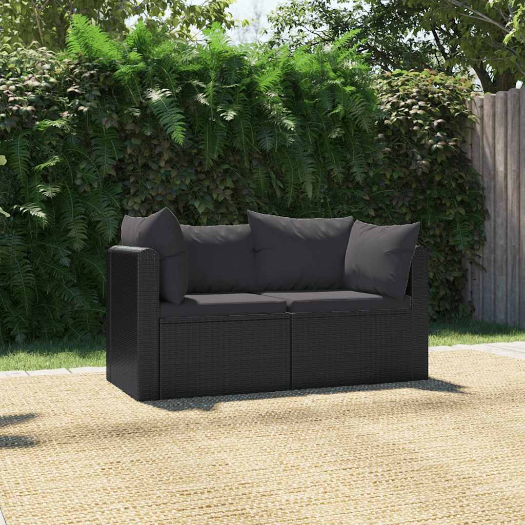 7-Tlg. Garten-Lounge-Set Mit Auflagen Poly Rattan Schwarz