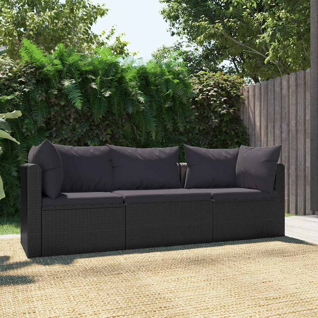 7-Tlg. Garten-Lounge-Set Mit Auflagen Poly Rattan Schwarz