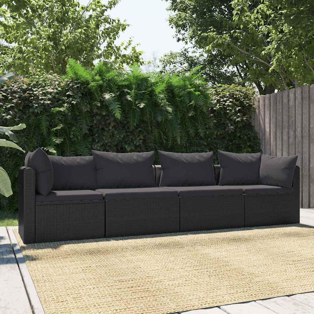 7-Tlg. Garten-Lounge-Set Mit Auflagen Poly Rattan Schwarz