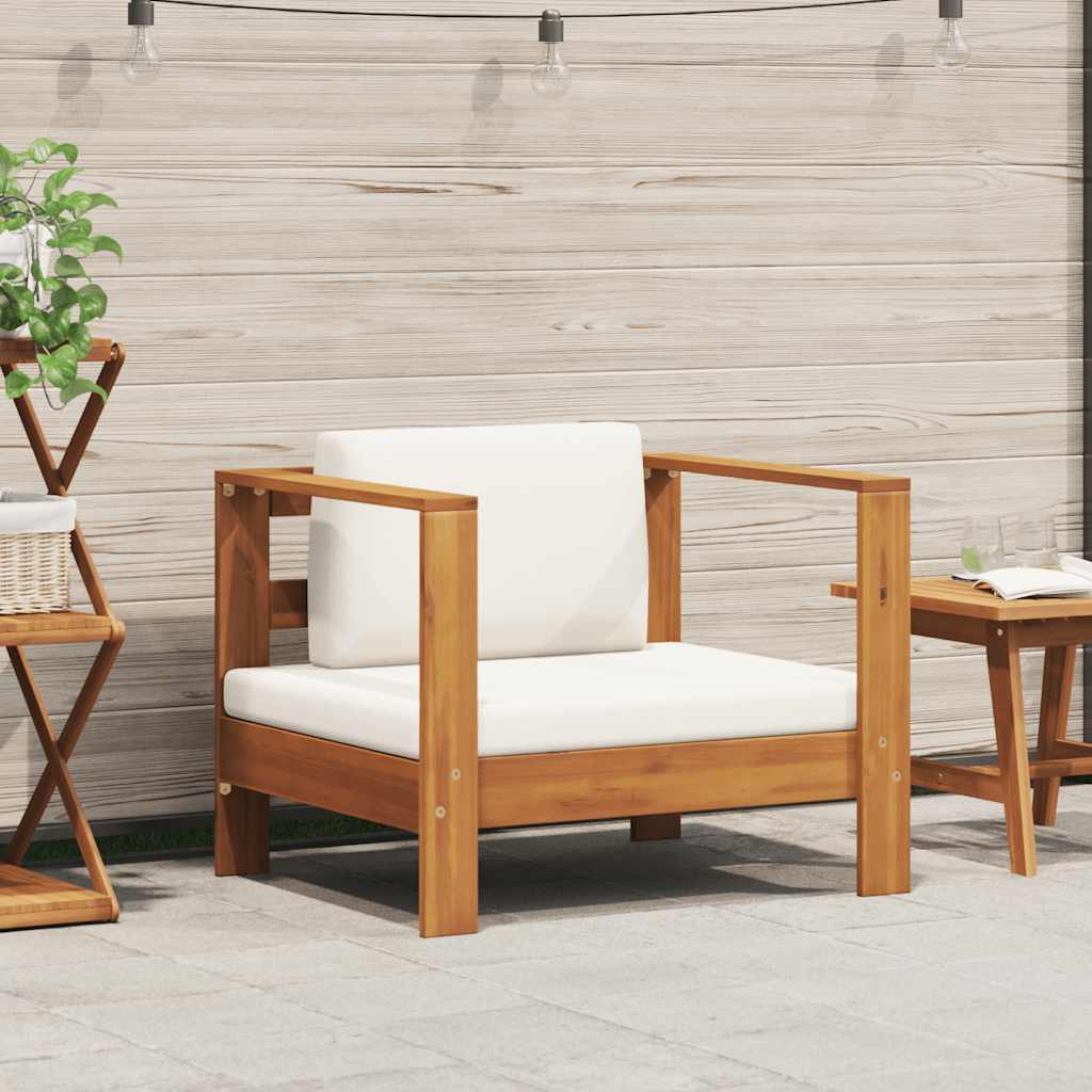 2-Tlg. Garten-Lounge-Set Mit Weißen Kissen Akazienholz