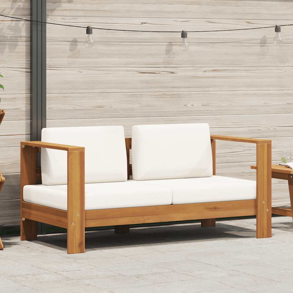 2-Tlg. Garten-Lounge-Set Mit Weißen Kissen Akazienholz