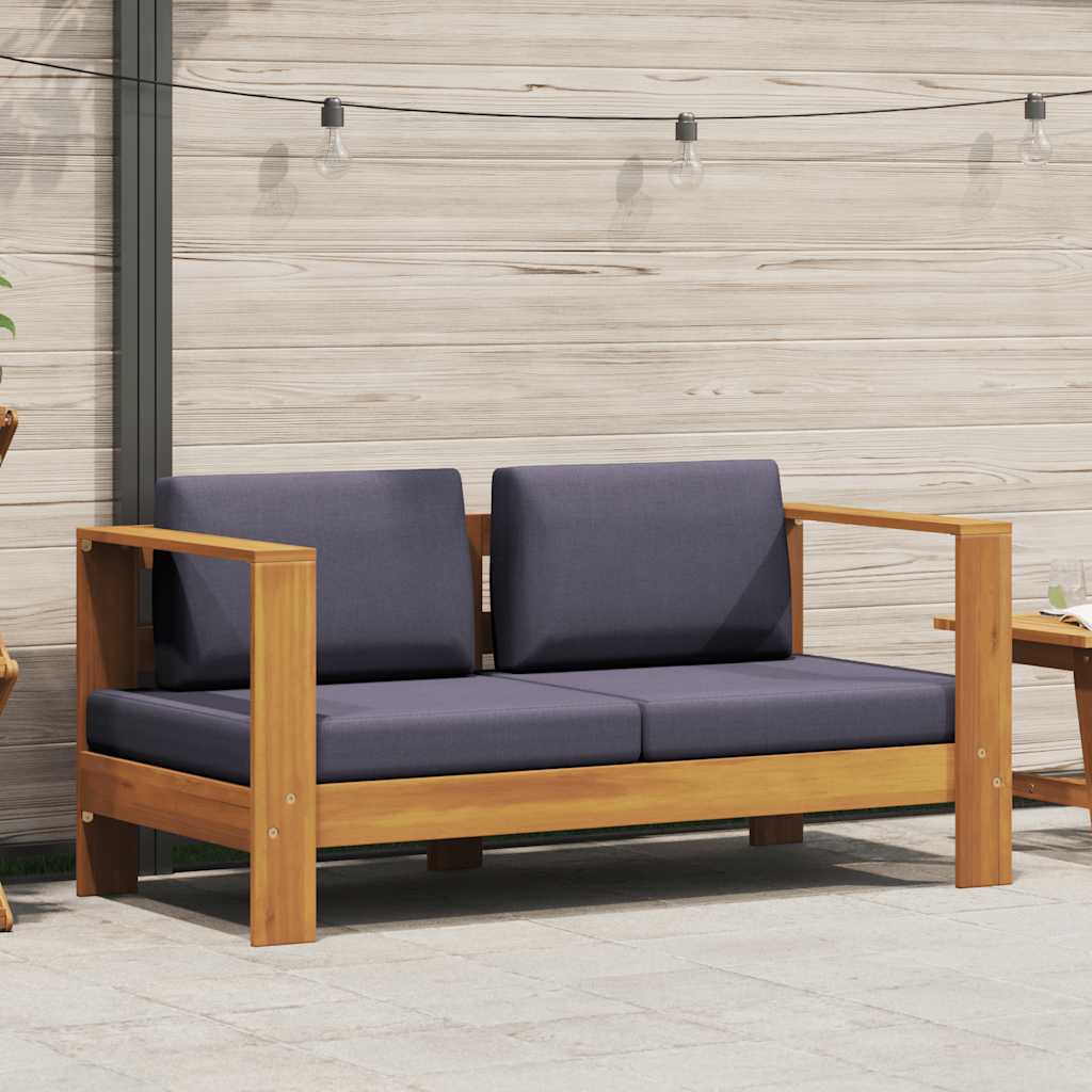 2-Tlg. Garten-Lounge-Set Mit Weißen Kissen Akazienholz