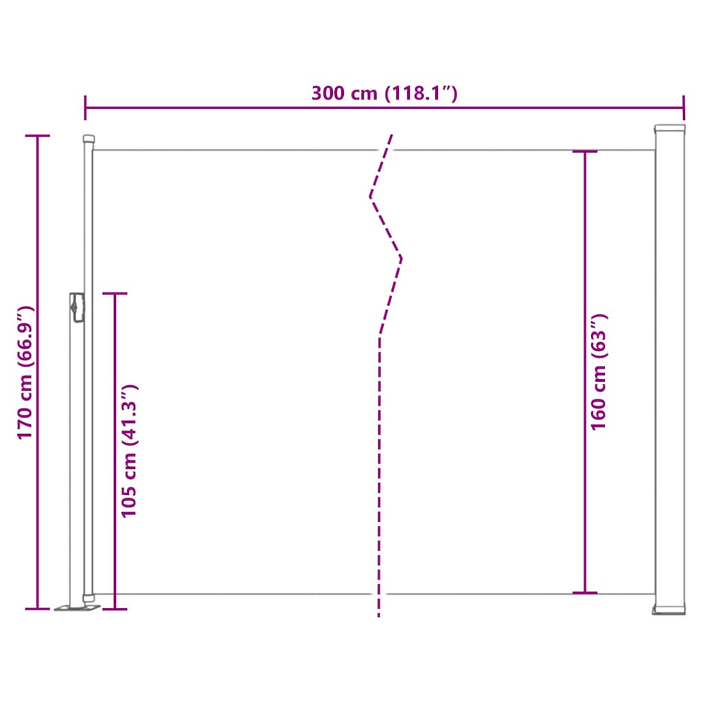 Ausziehbare Seitenmarkise 170×300 Cm