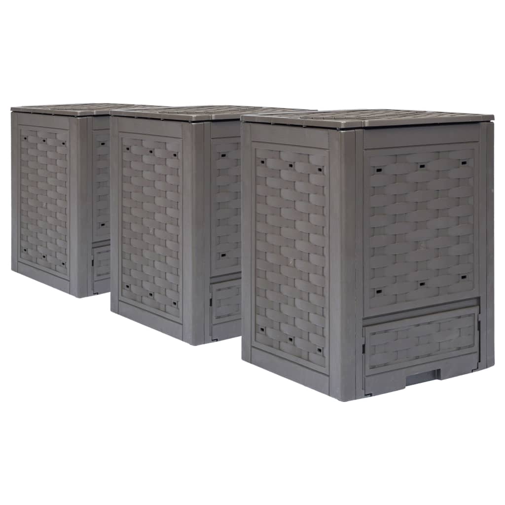 Gartenkomposter 3 Stk. Braun 60X60X83Cm Kunststoff Rattan