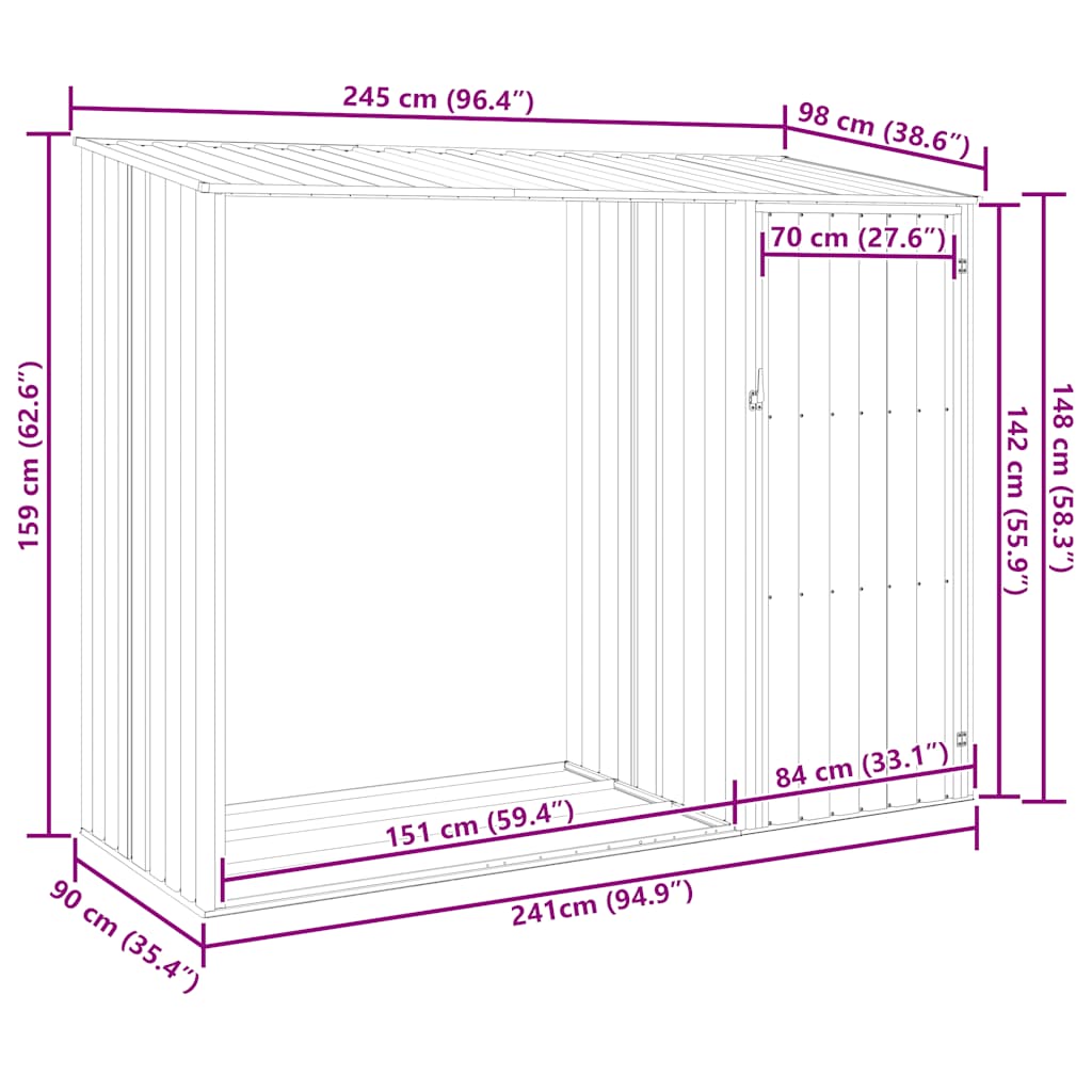 Garten Brennholzlager 245X98X159 Cm Verzinkter Stahl