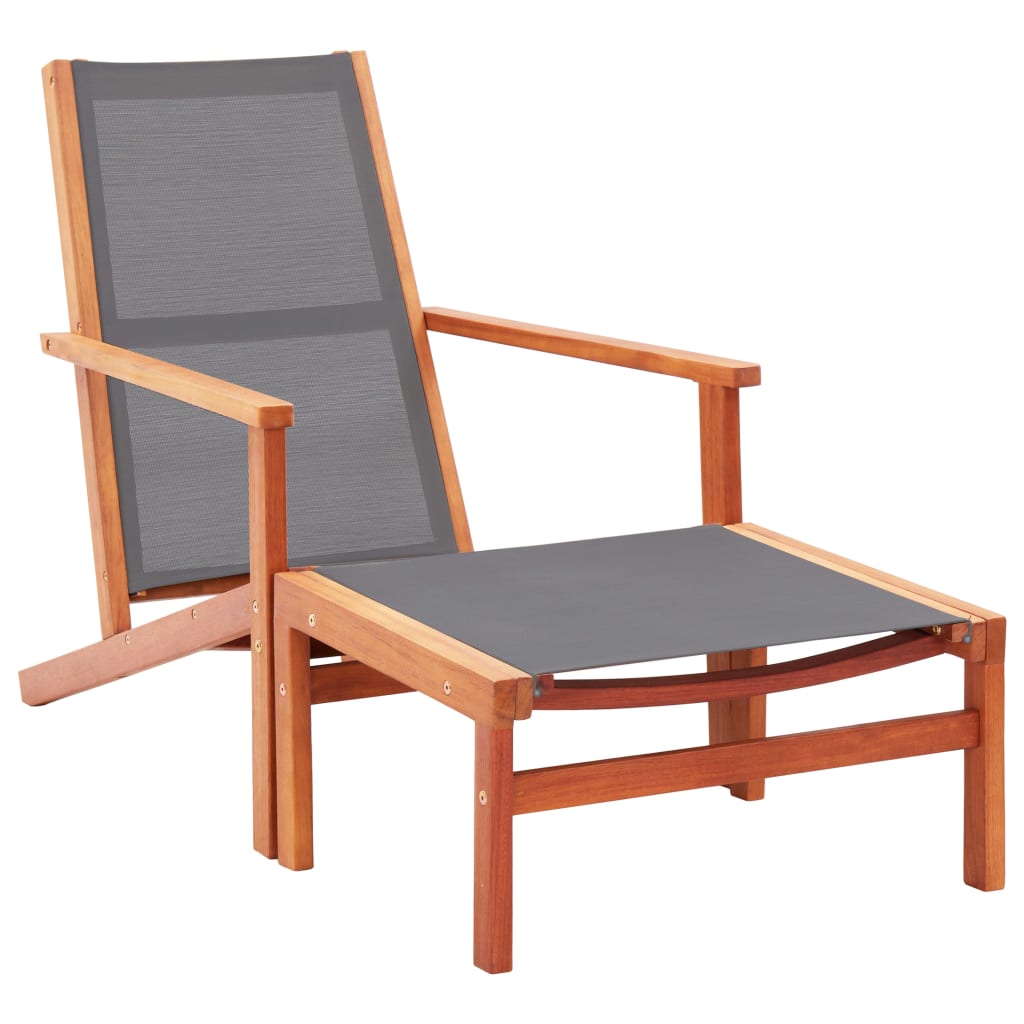 Garten-Loungestuhl Eukalyptus Massivholz Und Textilene Grau