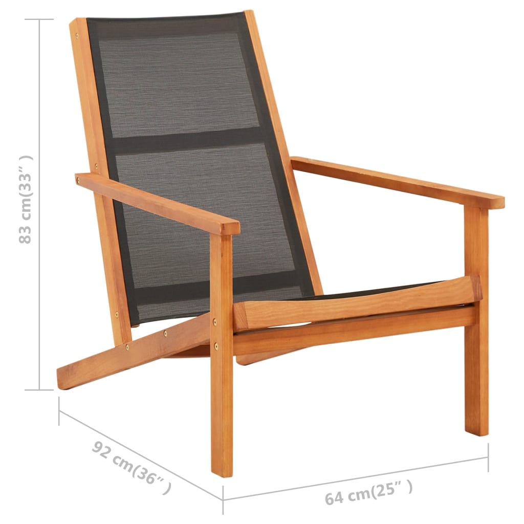 Garten-Loungestuhl Massivholz Eukalyptus Und Textilene Schwarz