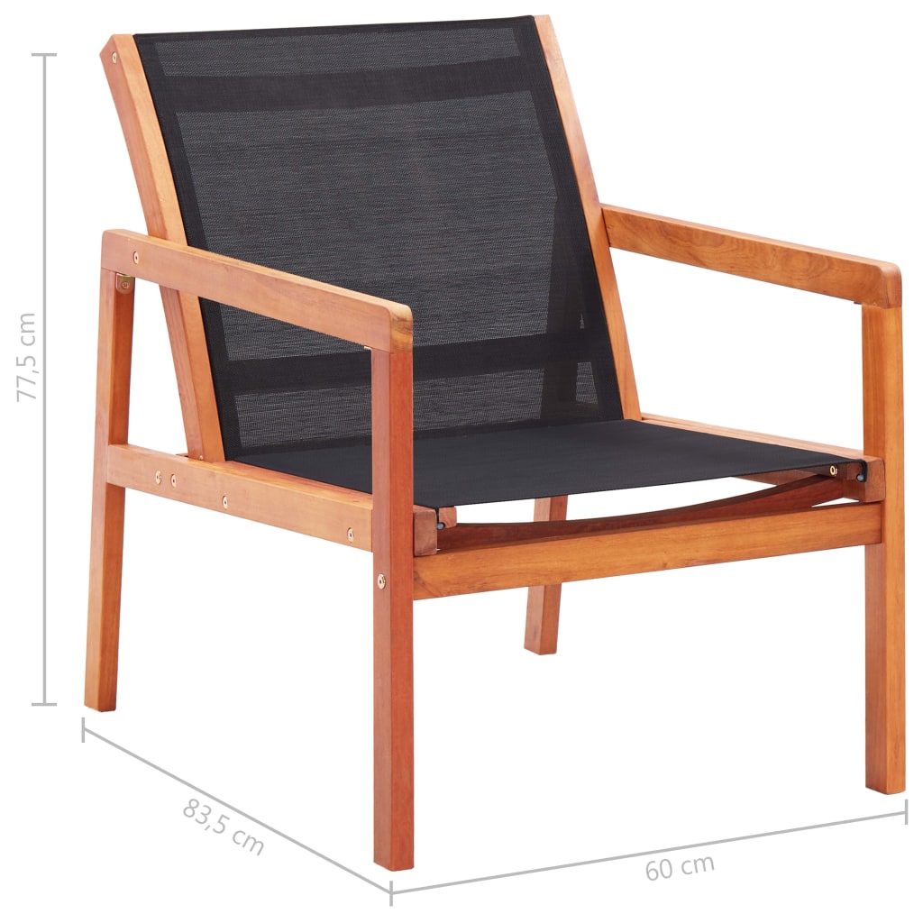Garten-Loungestuhl Massivholz Eukalyptus Und Textilene Schwarz