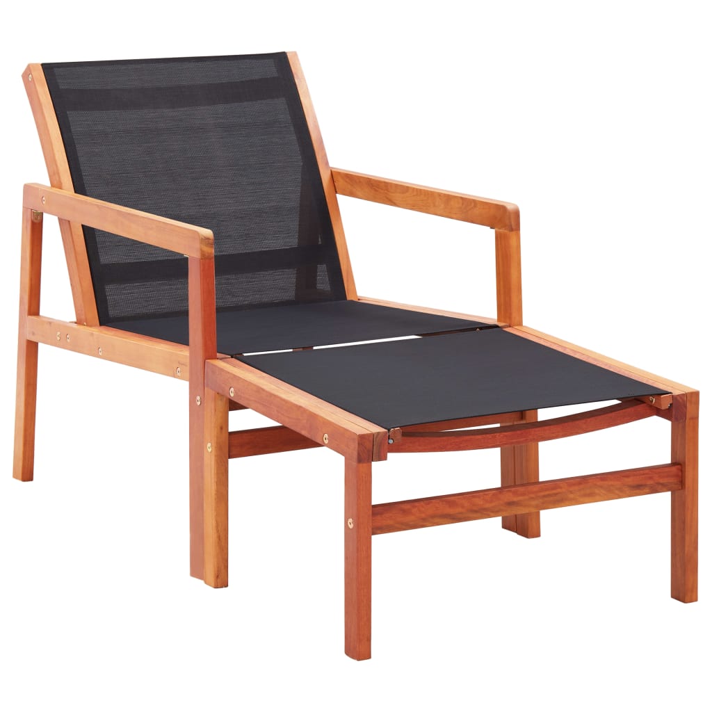 Garten-Loungestuhl Massivholz Eukalyptus Und Textilene Schwarz