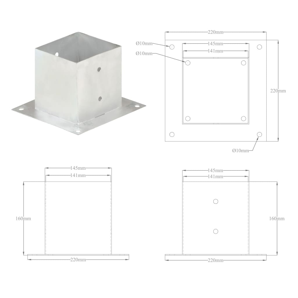 Pfostenanker 4 Stk. Verzinktes Metall