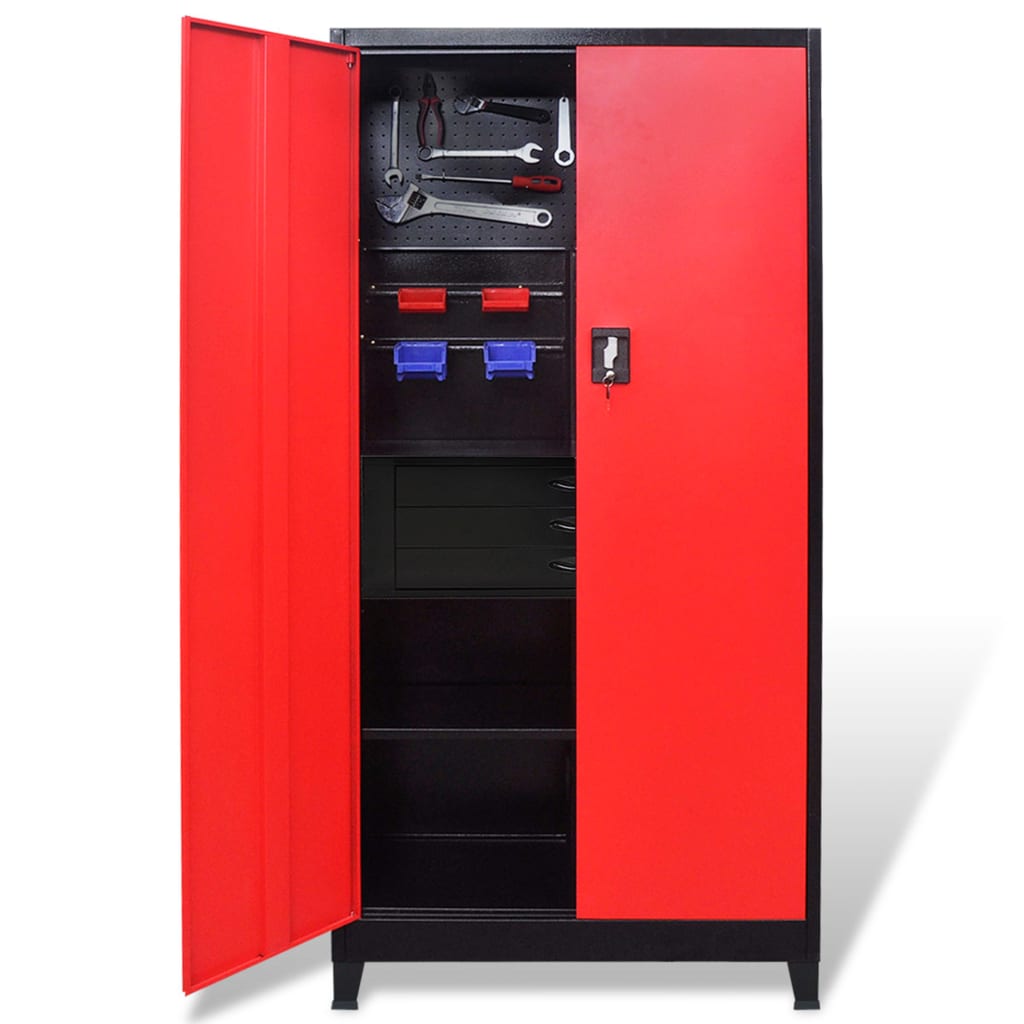 Werkzeugschrank Mit Werkzeugtruhe Stahl 90X40X180Cm Rot Schwarz