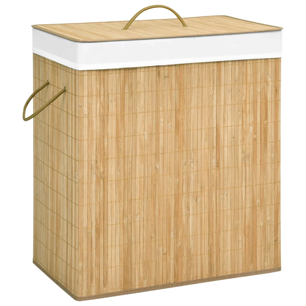 Bambus-Wäschekorb Mit 2 Fächern Braun 100 L
