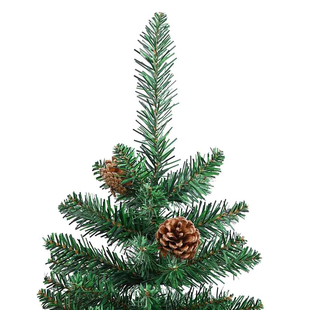 Weihnachtsbaum Schlank Mit Echtholz Und Zapfen Grün 150 Cm Pvc Grün Und Weiß