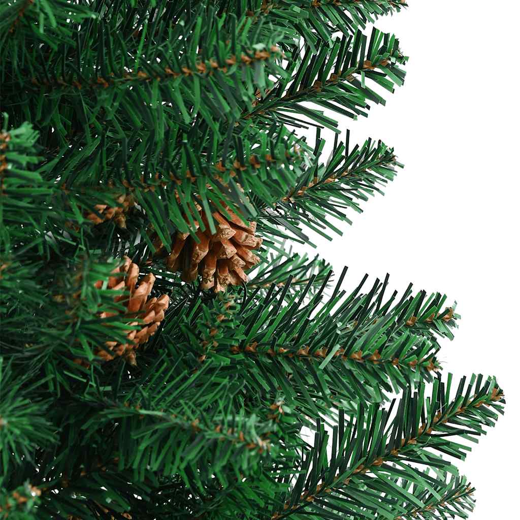 Weihnachtsbaum Schlank Mit Echtholz Und Zapfen Grün 150 Cm Pvc Grün Und Weiß
