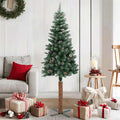 Weihnachtsbaum Schlank Mit Echtholz Und Zapfen Grün 150 Cm Pvc Grün Und Weiß