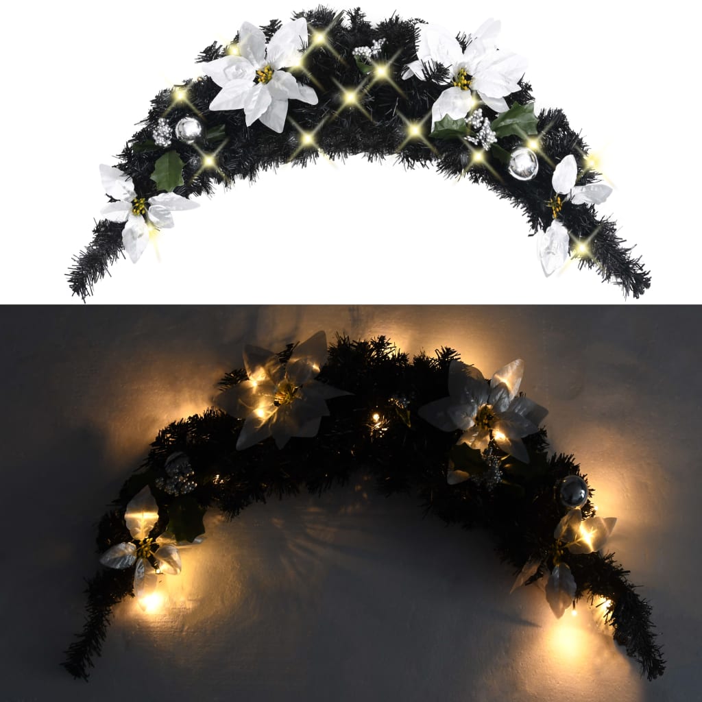 Weihnachts-Türbogen Mit Led-Lichtern Schwarz 90 Cm Pvc