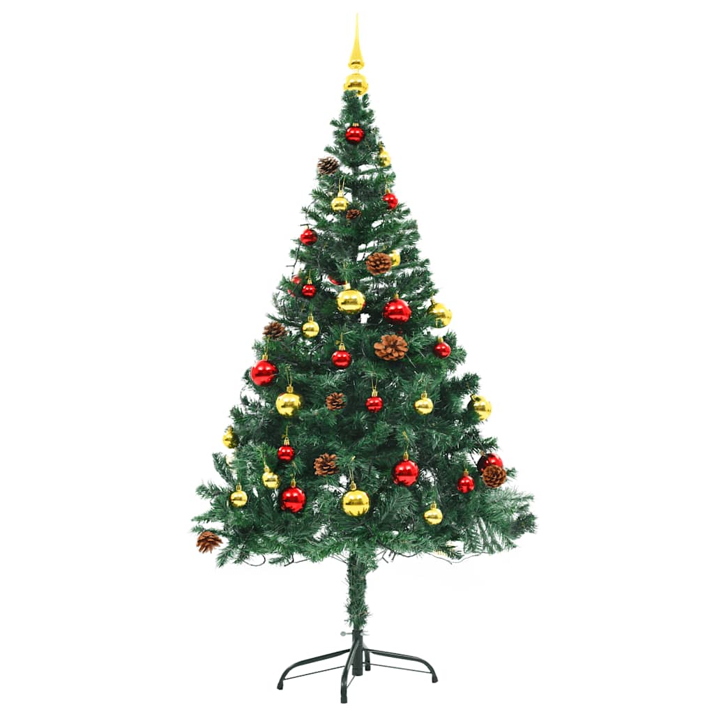 Künstlicher Weihnachtsbaum Mit Beleuchtung & Kugeln 150 Cm Grün