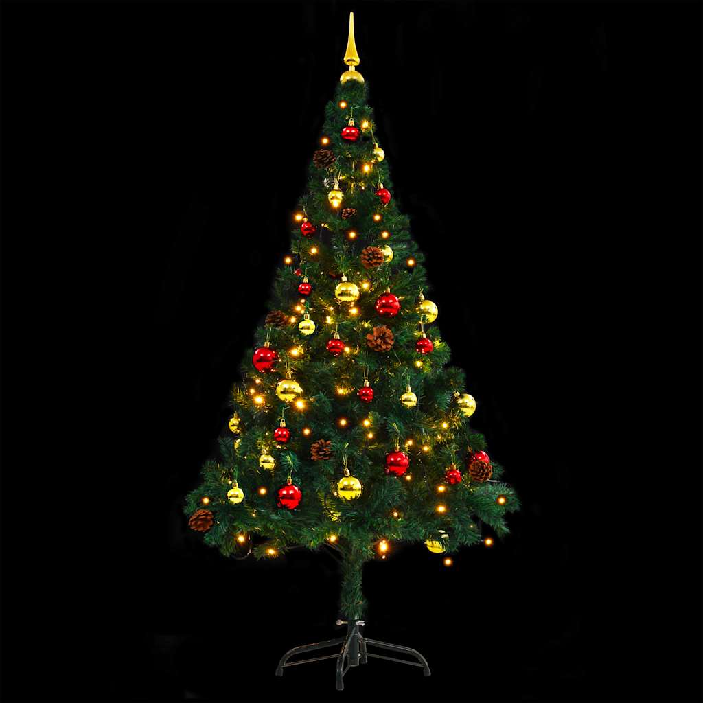 Künstlicher Weihnachtsbaum Mit Beleuchtung & Kugeln 150 Cm Grün