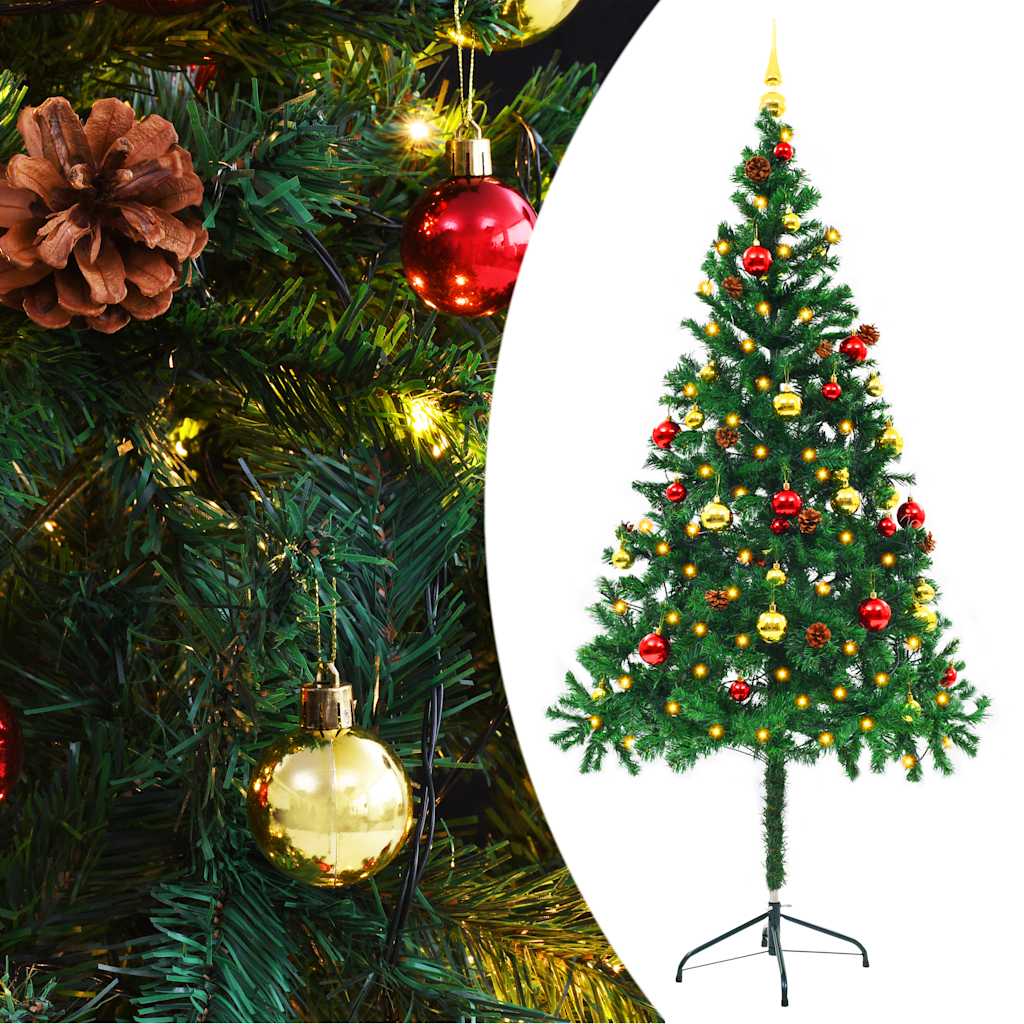 Künstlicher Weihnachtsbaum Mit Beleuchtung & Kugeln 150 Cm Grün