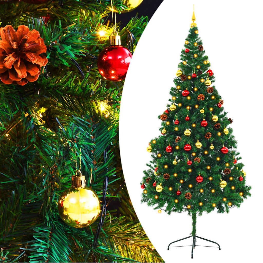 Künstlicher Weihnachtsbaum Mit Beleuchtung & Kugeln 150 Cm Grün