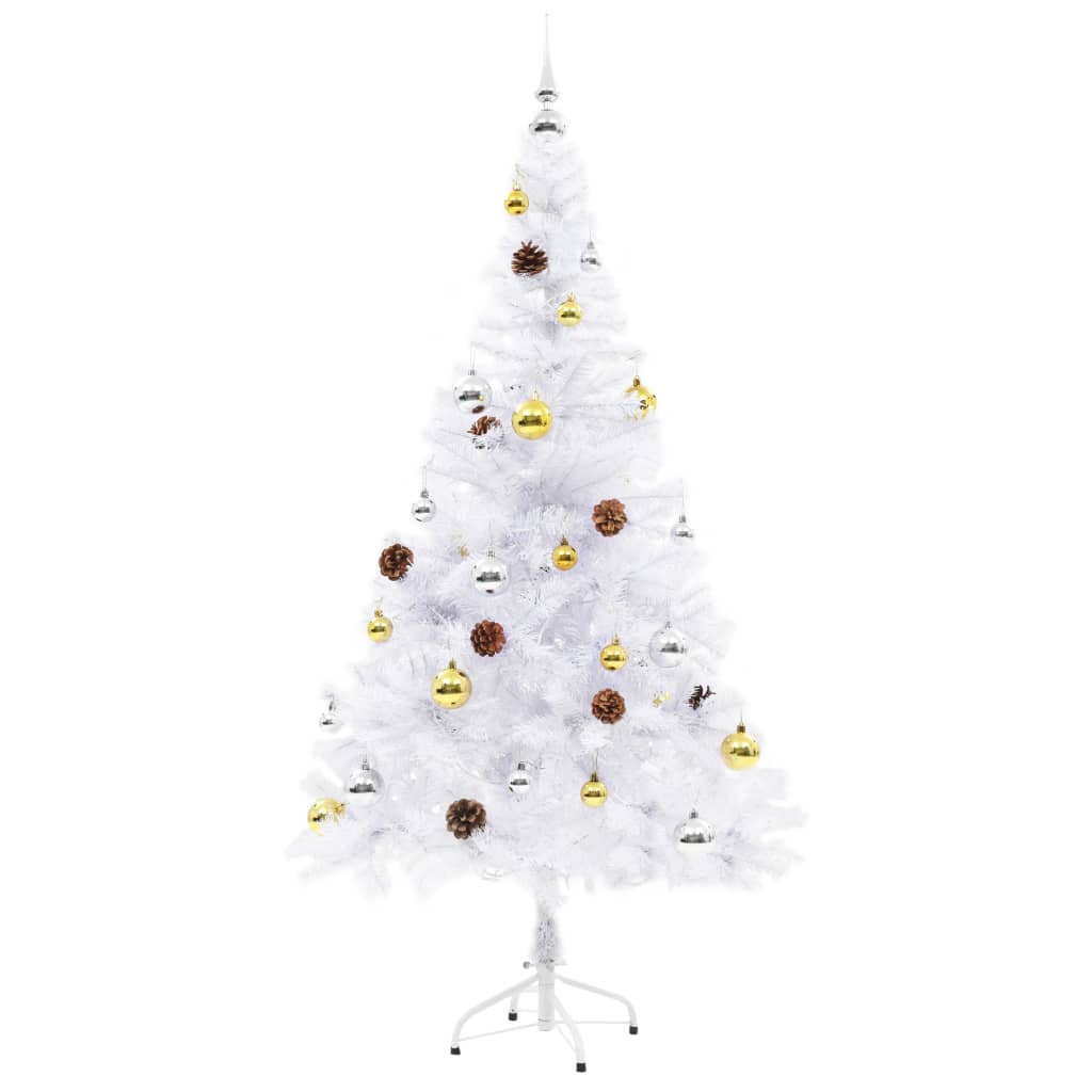 Künstlicher Weihnachtsbaum Mit Beleuchtung & Kugeln 150 Cm Weiß